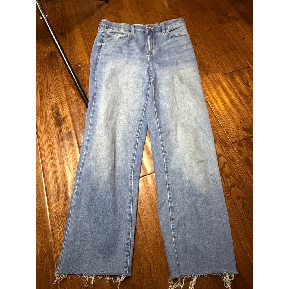 DKNY Jeans Womens Light Wash High Rise Wide Leg Raw Hem Denim Jeans Size 29